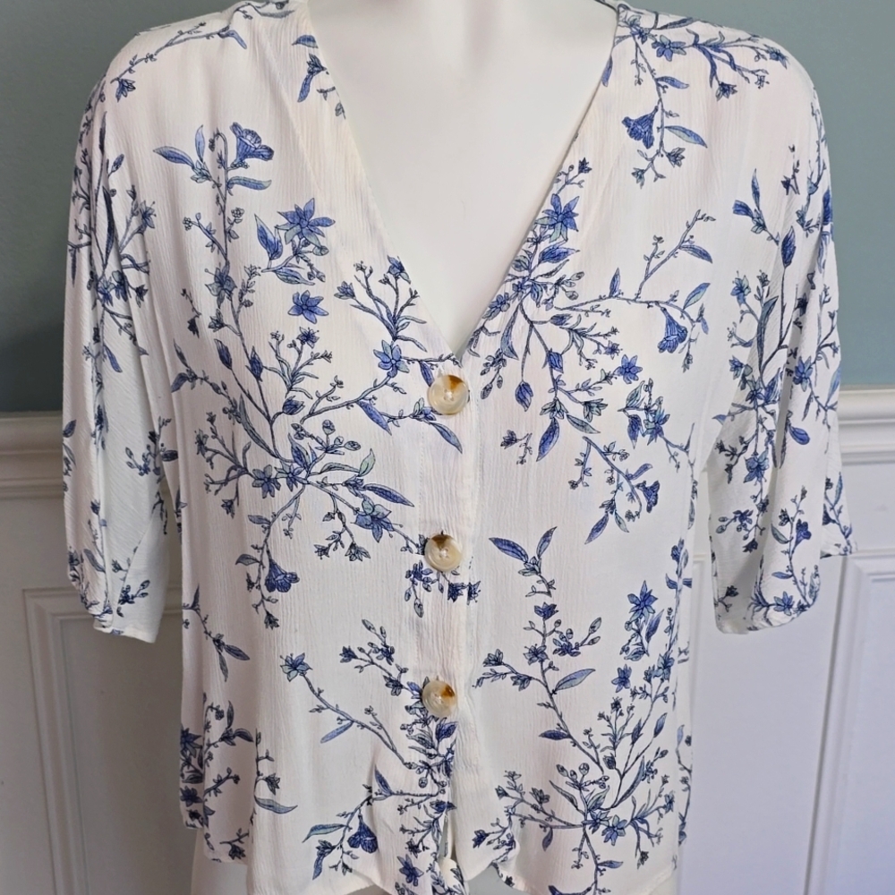 Small Floral Button-Down, Front Tie Women Top